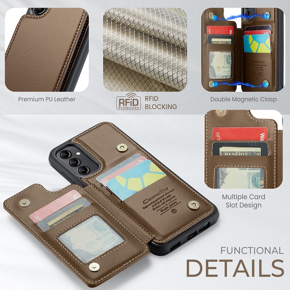 Samsung Galaxy A14 RFID blocking Wallet Cover Brown