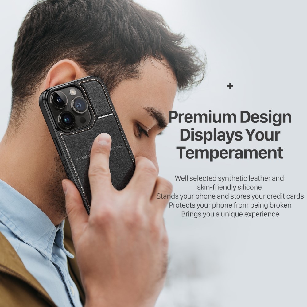 iPhone 15 Pro Rafi Series RFID MagSafe Wallet Stand Case Black