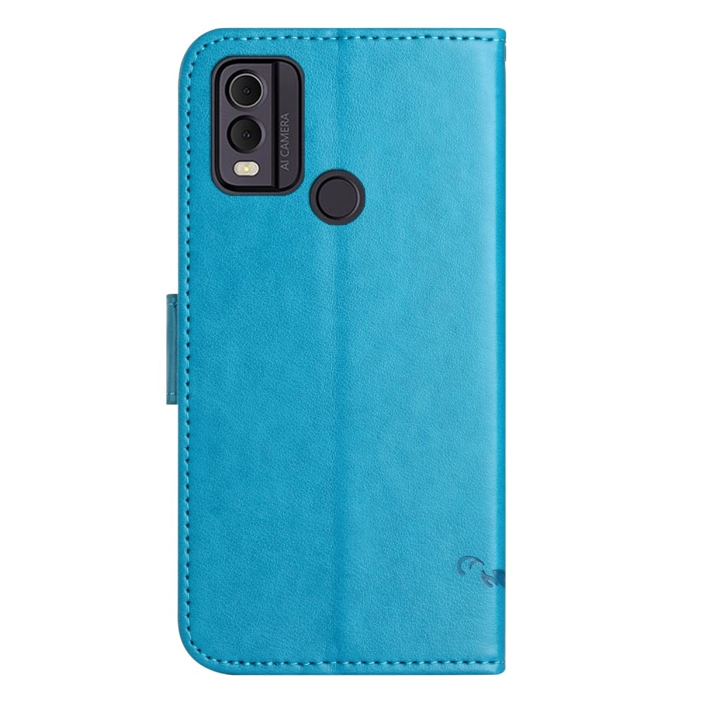 Nokia C32 Leather Cover Imprinted Butterflies Blue