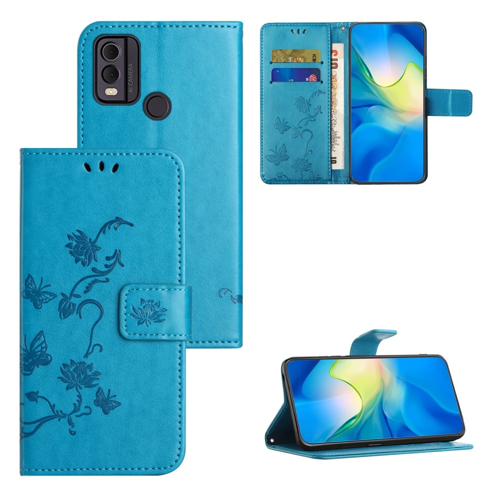 Nokia C22 Leather Cover Imprinted Butterflies Blue