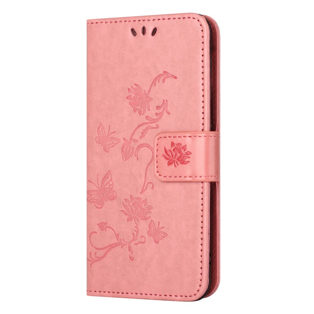 Nokia C32 Leather Cover Imprinted Butterflies Pink