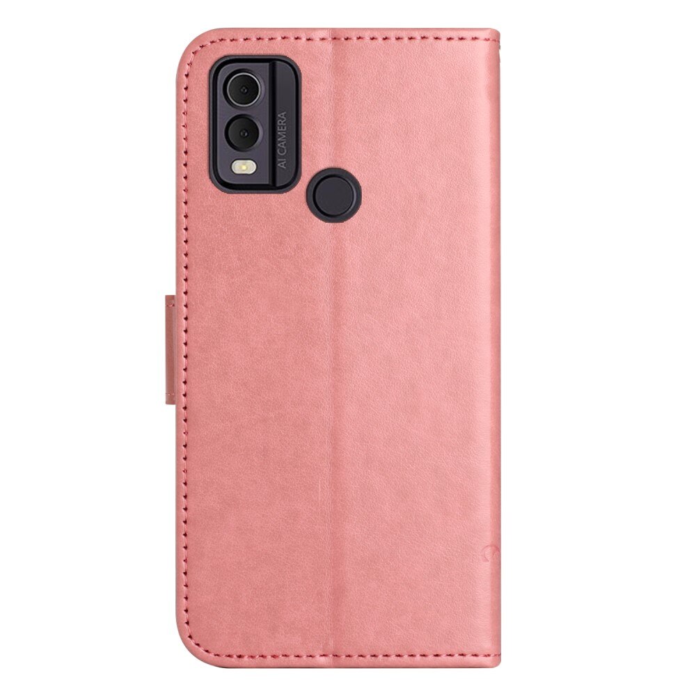 Nokia C22 Leather Cover Imprinted Butterflies Pink