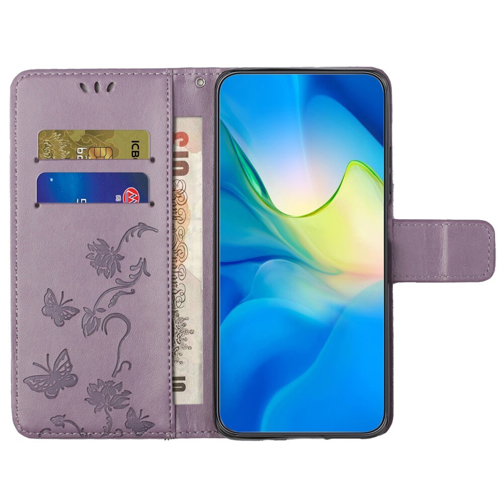  Nokia C32 Leather Cover Imprinted Butterflies Purple