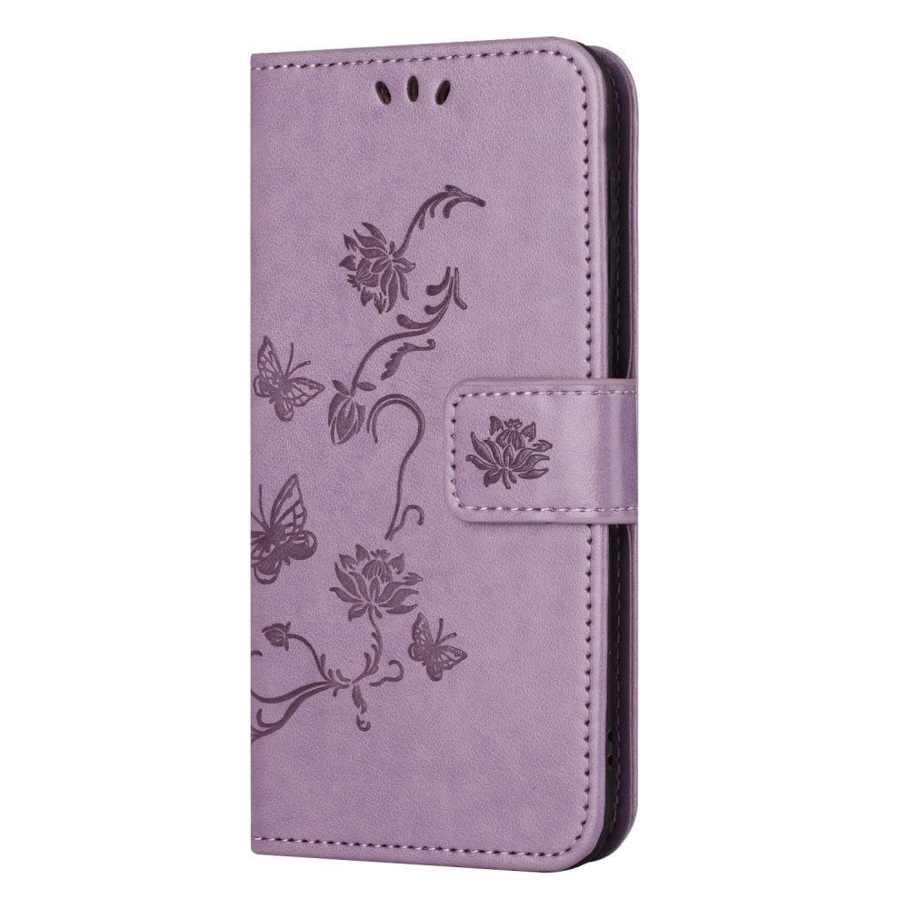  Nokia C32 Leather Cover Imprinted Butterflies Purple