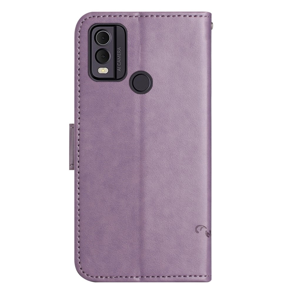 Nokia C32 Leather Cover Imprinted Butterflies Purple