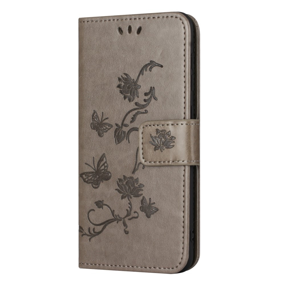 Nokia C32 Leather Cover Imprinted Butterflies Grey