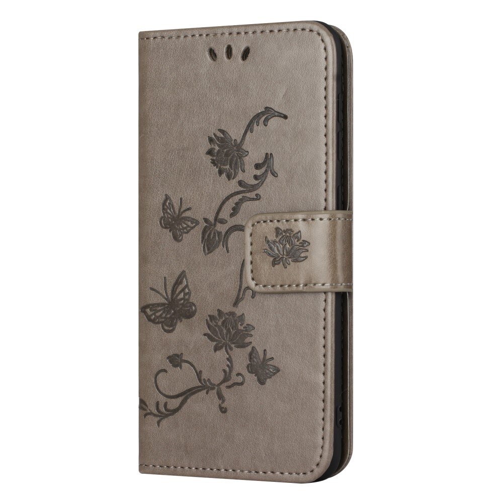  Nokia C22 Leather Cover Imprinted Butterflies Grey