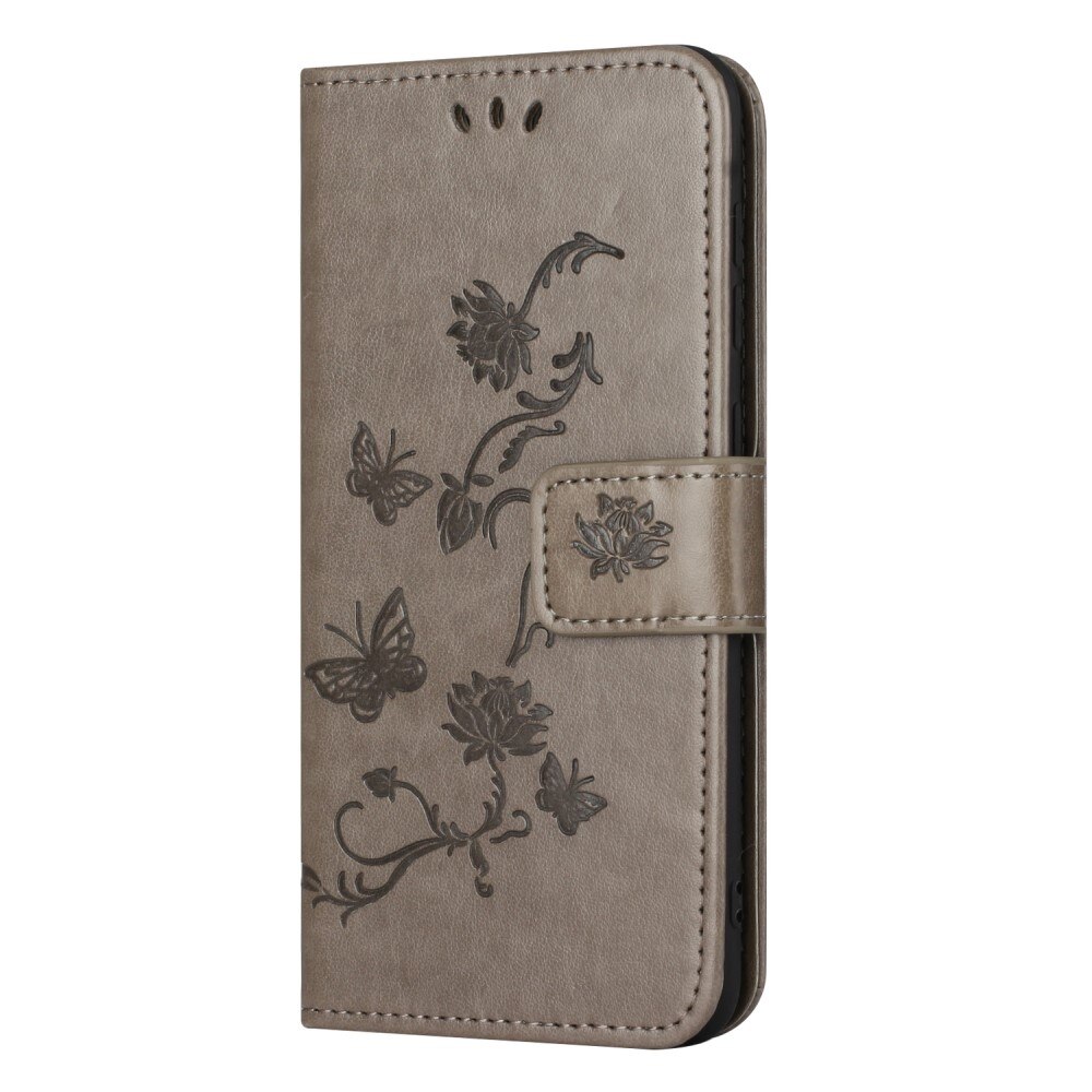 Nokia C22 Leather Cover Imprinted Butterflies Grey