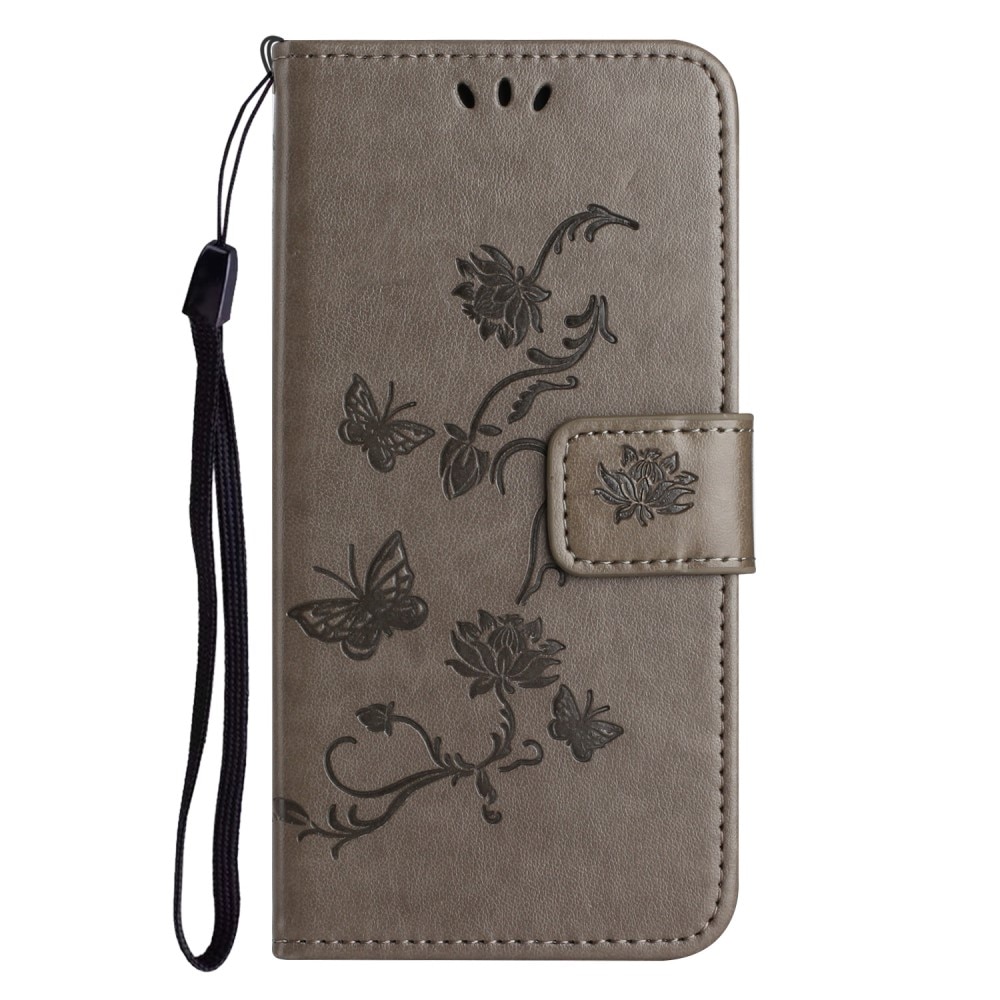 Nokia C22 Leather Cover Imprinted Butterflies Grey