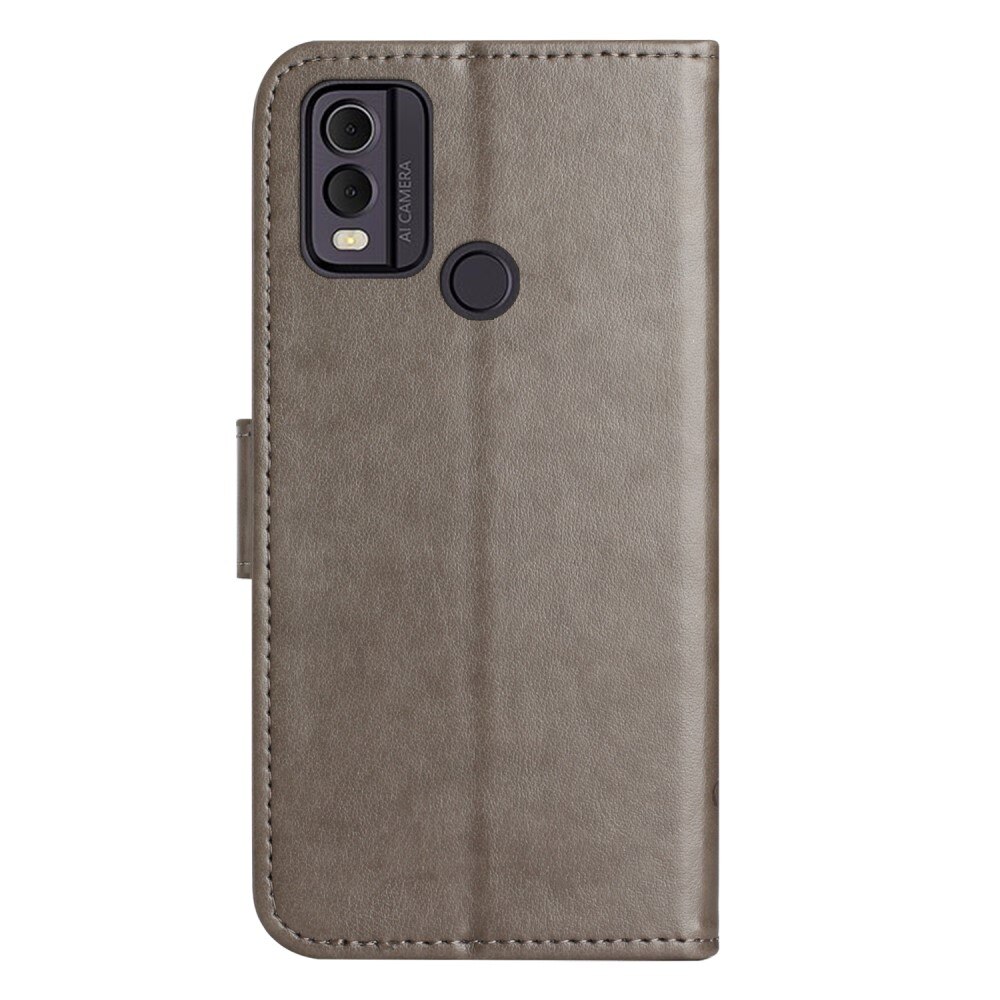  Nokia C22 Leather Cover Imprinted Butterflies Grey