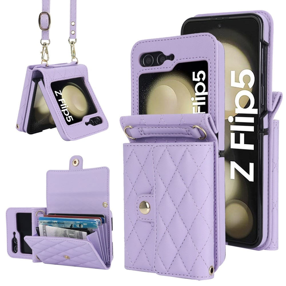 Samsung Galaxy Z Flip 5 RFID blocking Wallet/Purse Quilted Purple