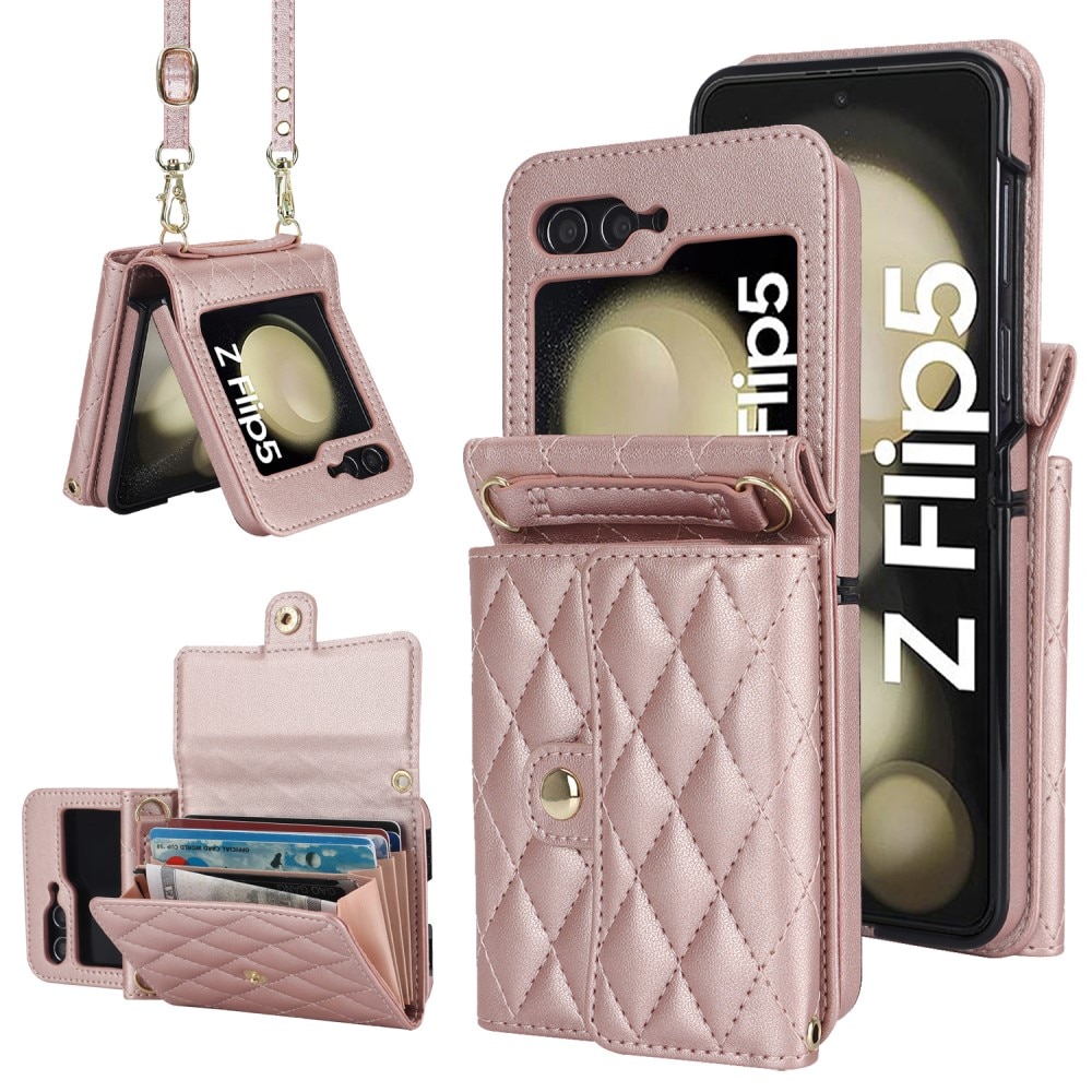 Samsung Galaxy Z Flip 6 RFID blocking Wallet/Purse Quilted Rose Gold