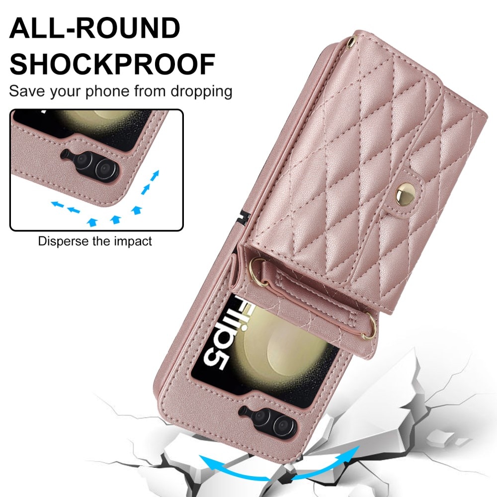 Samsung Galaxy Z Flip 5 RFID blocking Wallet/Purse Quilted Rose Gold