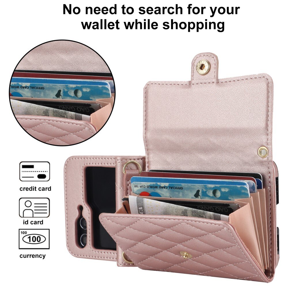 Samsung Galaxy Z Flip 5 RFID blocking Wallet/Purse Quilted Rose Gold