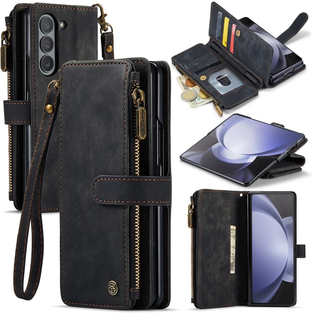 Samsung Galaxy Z Fold 5 Zipper Wallet Book Cover Black