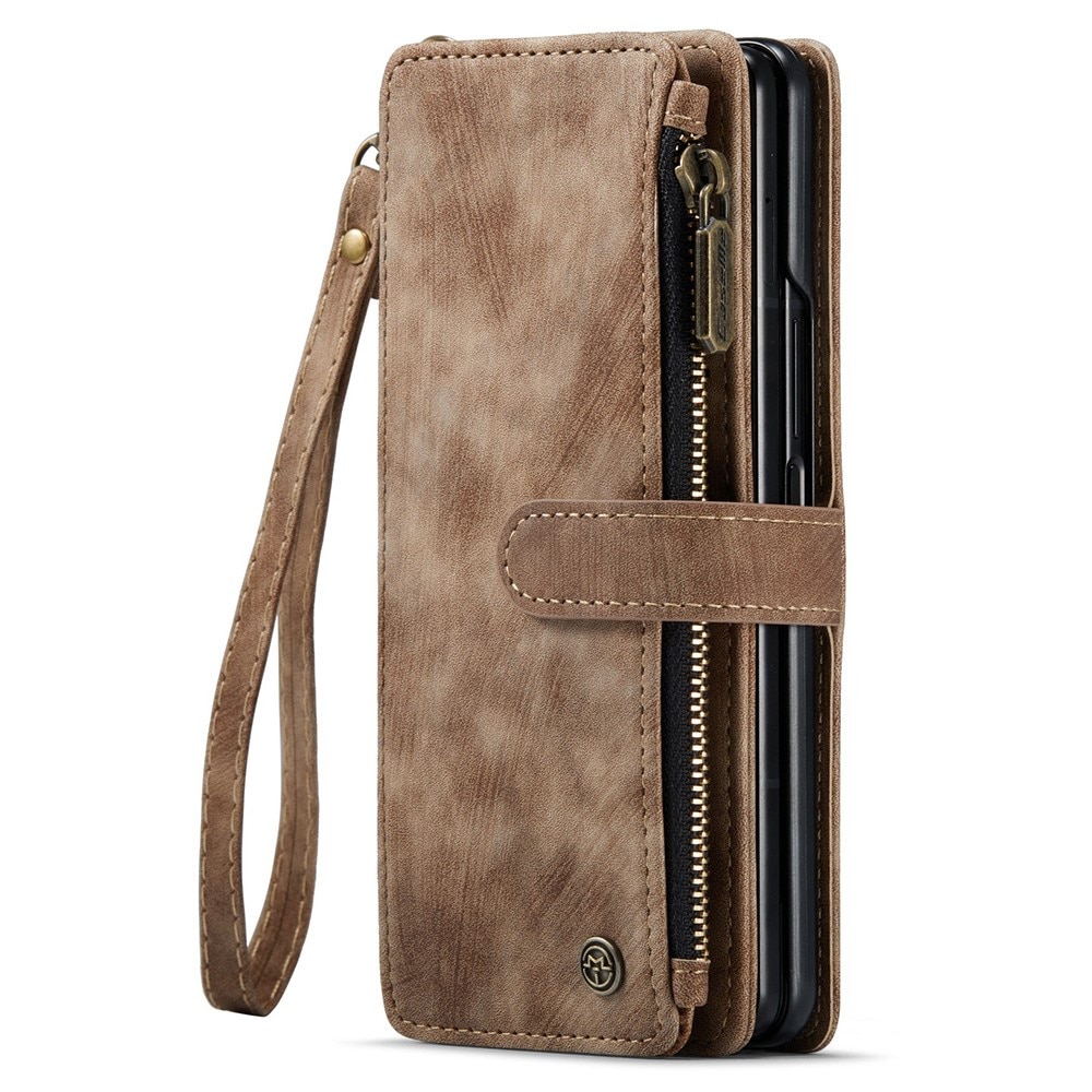 Samsung Galaxy Z Fold 5 Zipper Wallet Book Cover Brown