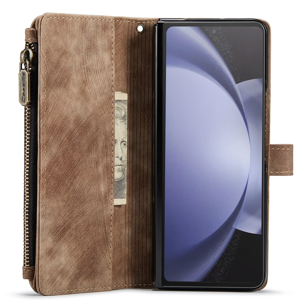 Samsung Galaxy Z Fold 5 Zipper Wallet Book Cover Brown