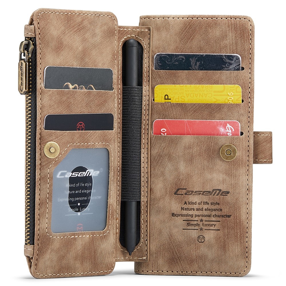 Samsung Galaxy Z Fold 5 Zipper Wallet Book Cover Brown