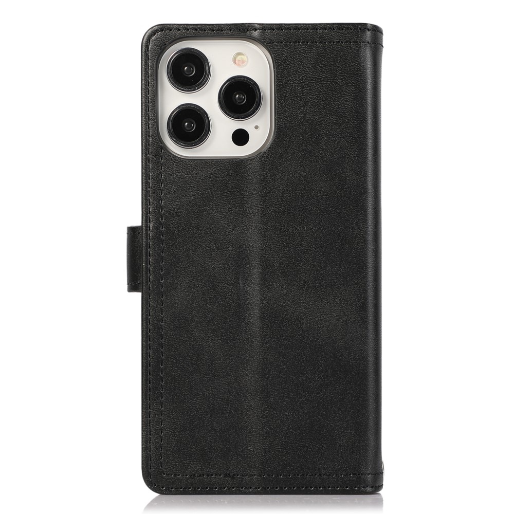 iPhone 15 Zipper Multi-slot Leather Cover Black
