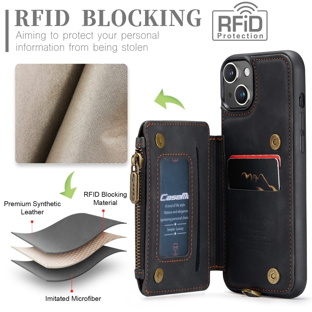 iPhone 15 Plus RFID blocking Multi-Slot Case Black
