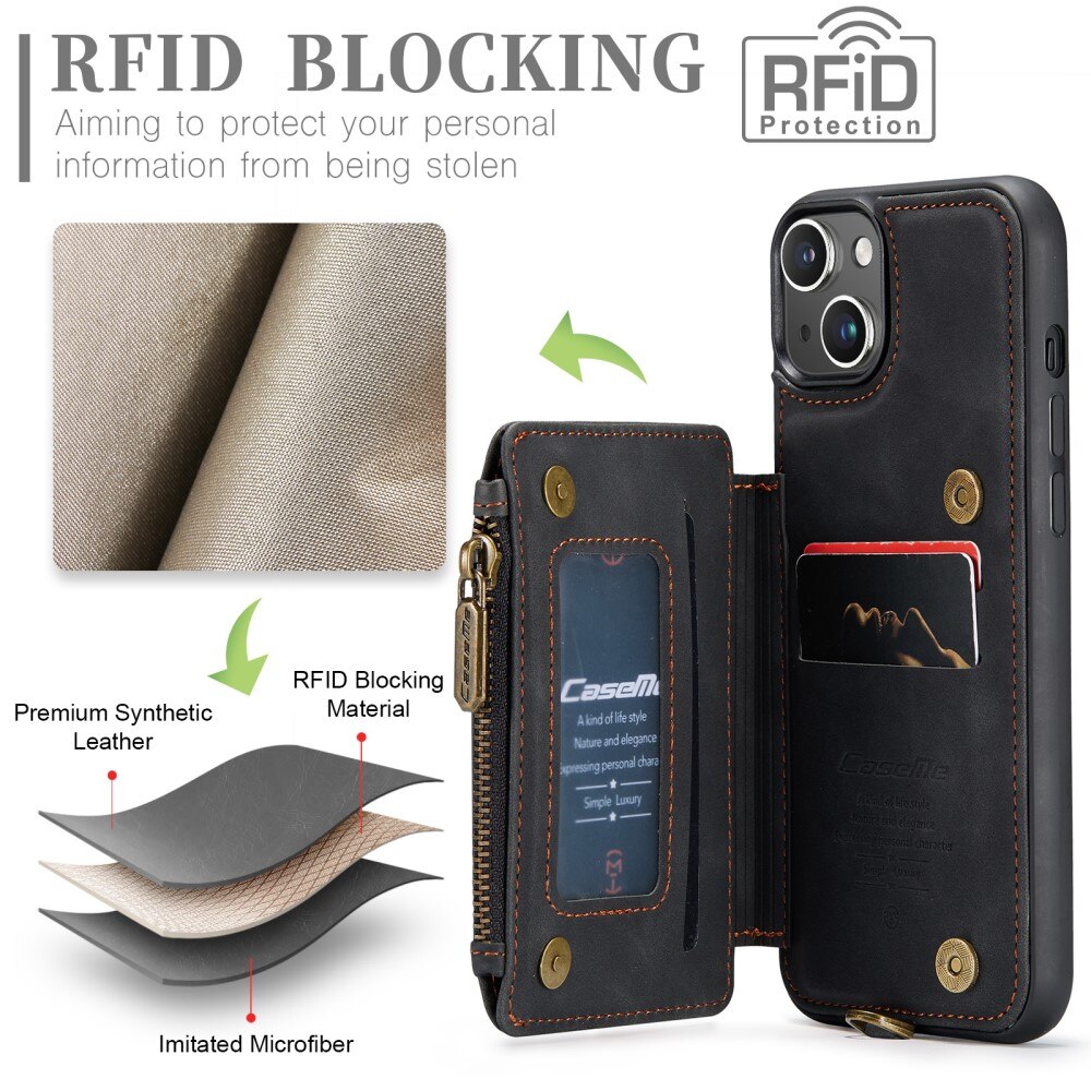 iPhone 15 RFID blocking Multi-Slot Case Black