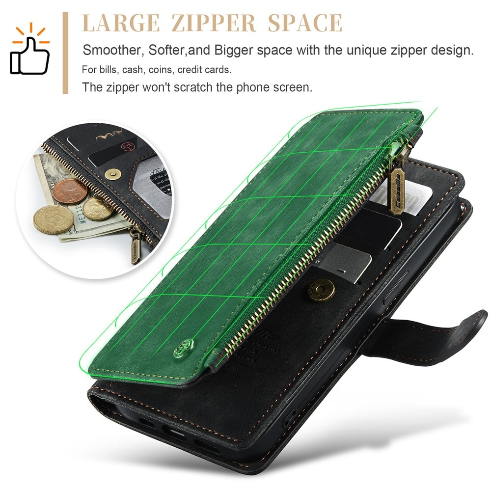 iPhone 15 Plus Zipper Wallet Book Cover Black