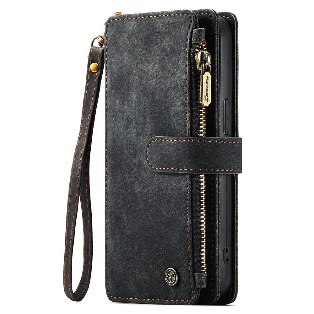 iPhone 15 Plus Zipper Wallet Book Cover Black