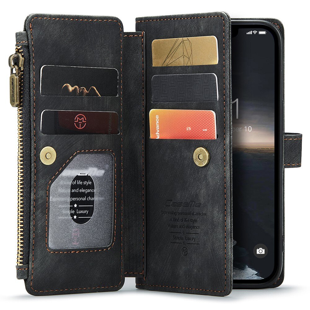 iPhone 15 Plus Zipper Wallet Book Cover Black