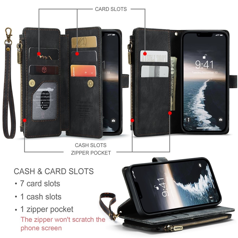 Apple iPhone 15 Plus Zipper Wallet Book Cover Black