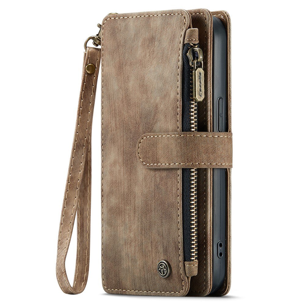 Apple iPhone 15 Plus Zipper Wallet Book Cover Brown