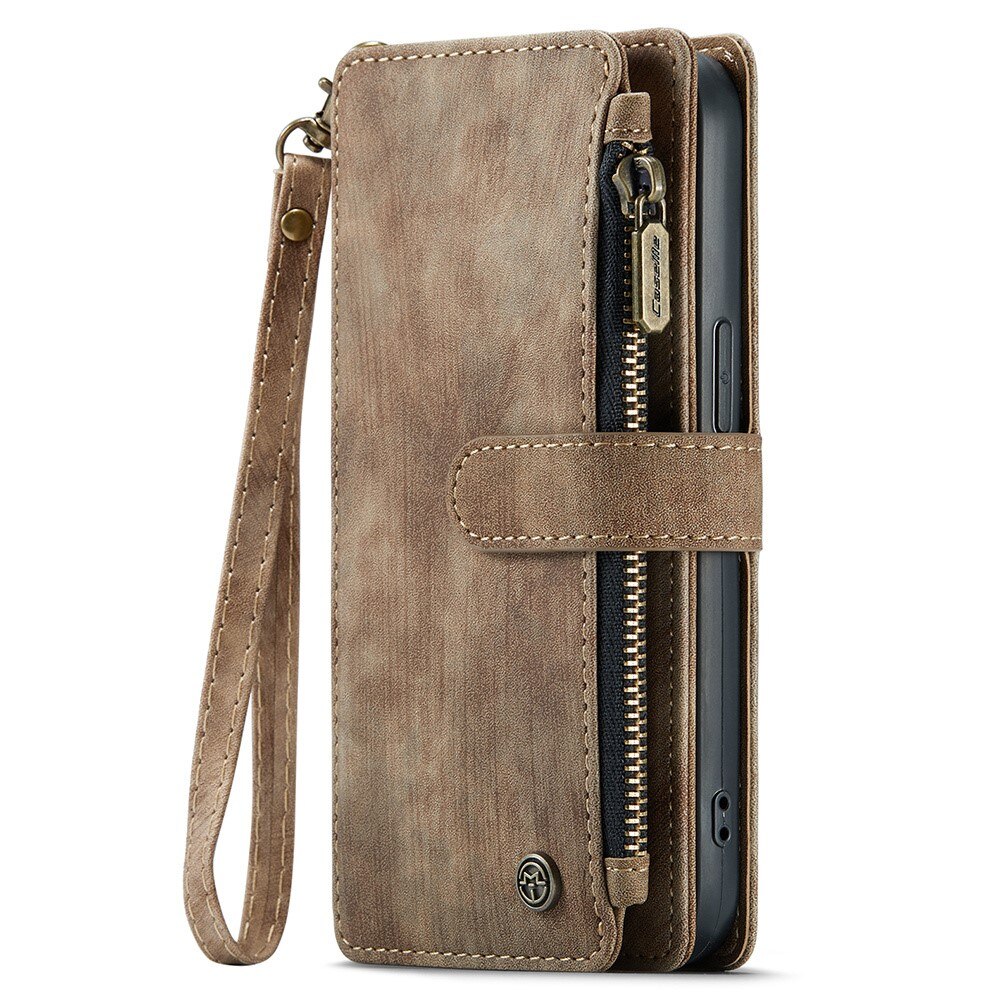 iPhone 15 Plus Zipper Wallet Book Cover Brown