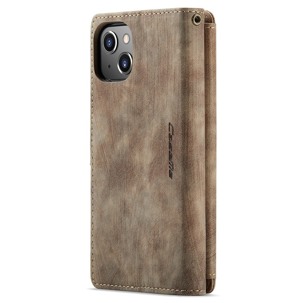 Apple iPhone 15 Plus Zipper Wallet Book Cover Brown