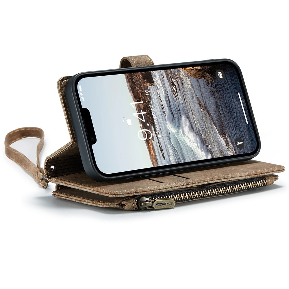 Apple iPhone 15 Plus Zipper Wallet Book Cover Brown