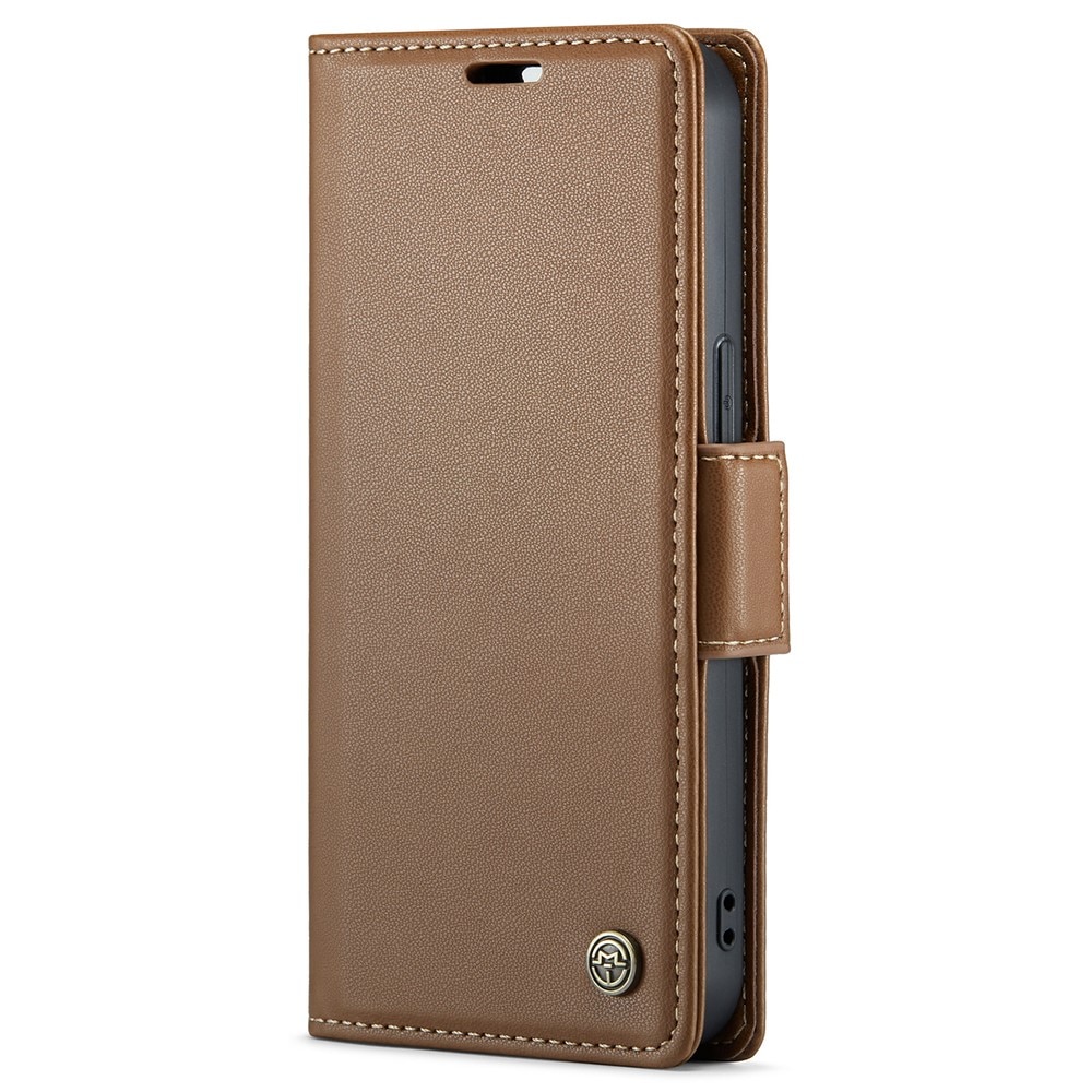 iPhone 15 RFID blocking Slim Wallet Case Brown