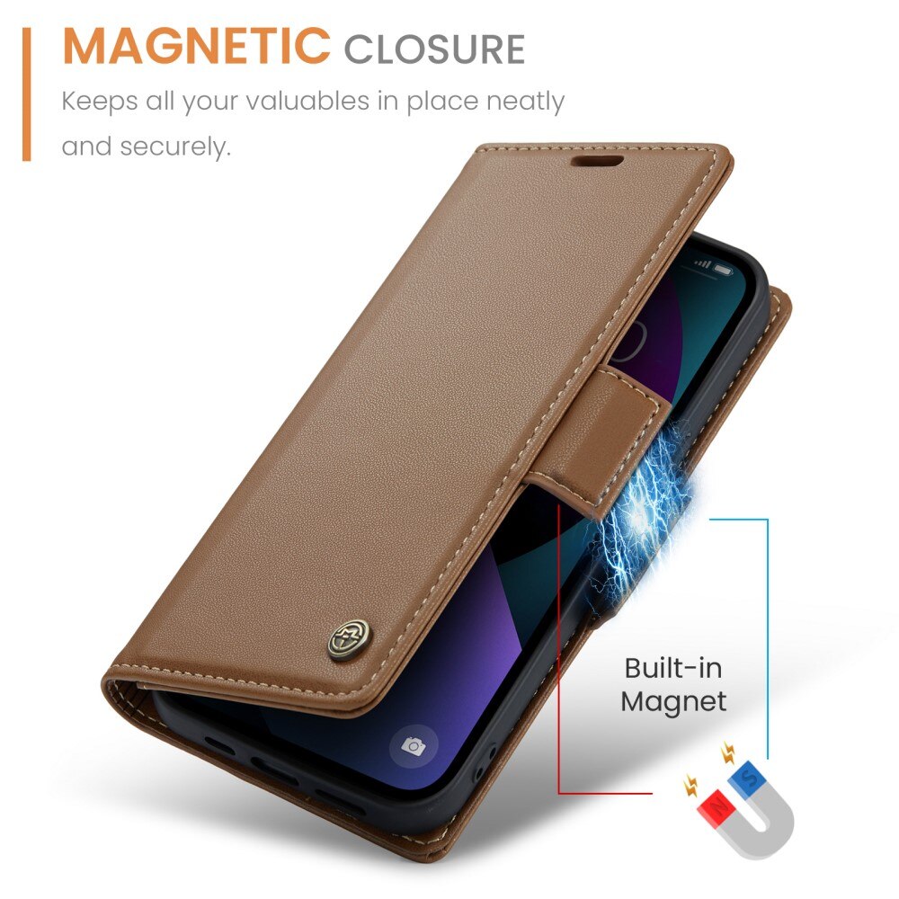 iPhone 15 RFID blocking Slim Wallet Case Brown