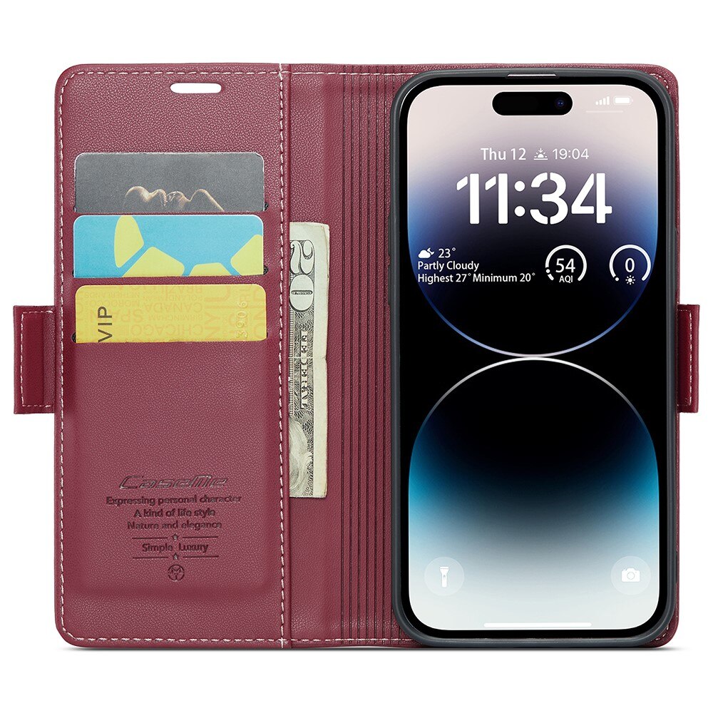 iPhone 15 Pro RFID blocking Slim Wallet Case Red