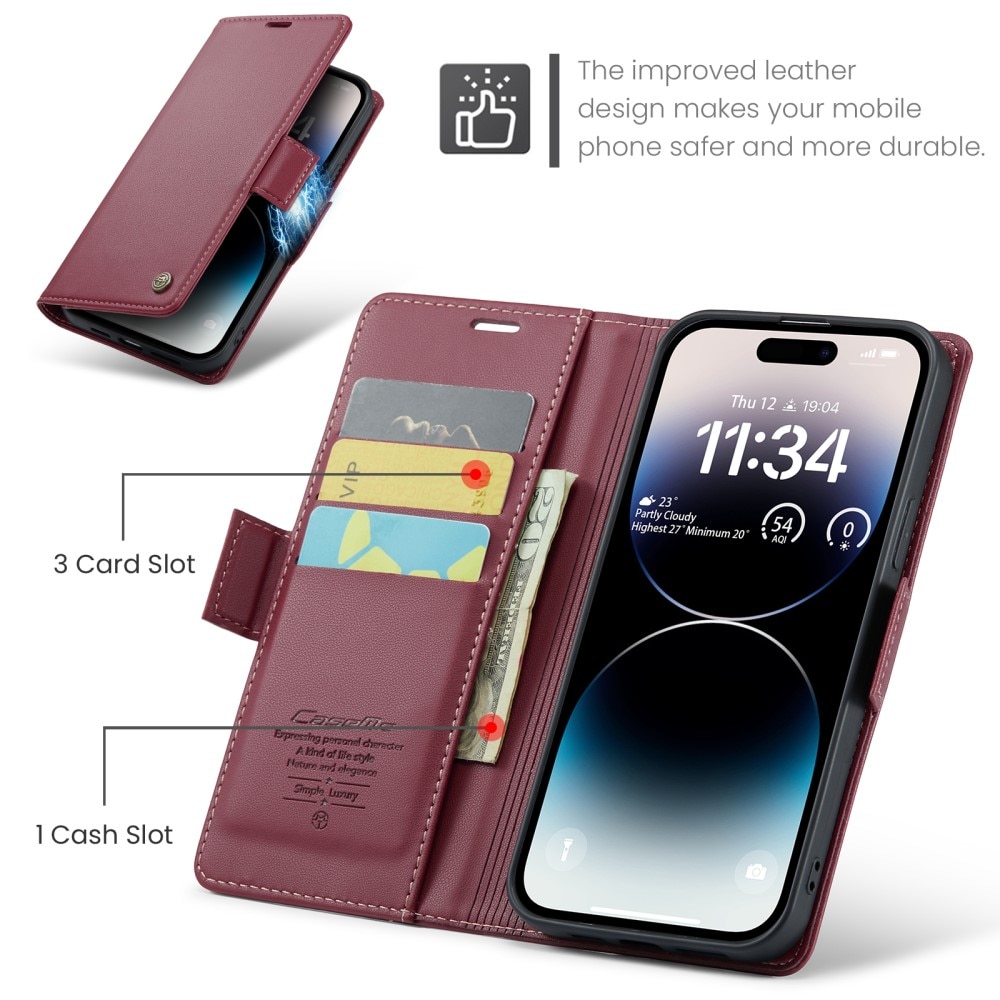 iPhone 15 Pro RFID blocking Slim Wallet Case Red
