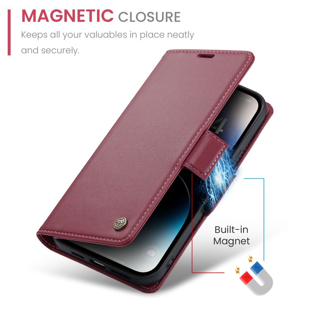 iPhone 15 Pro RFID blocking Slim Wallet Case Red