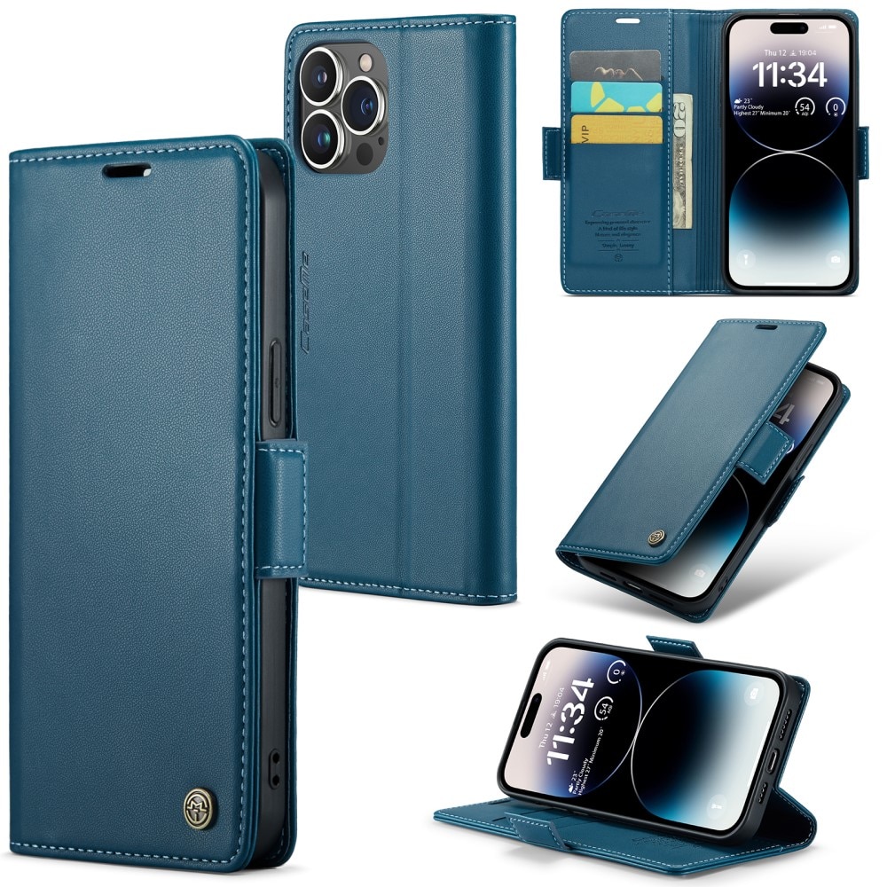 iPhone 15 Pro RFID blocking Slim Wallet Case Blue