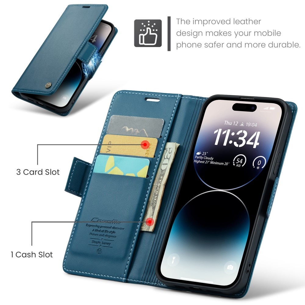 iPhone 15 Pro RFID blocking Slim Wallet Case Blue