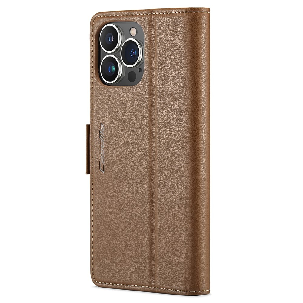 iPhone 15 Pro RFID blocking Slim Wallet Case Brown