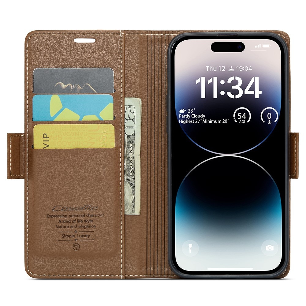iPhone 15 Pro RFID blocking Slim Wallet Case Brown