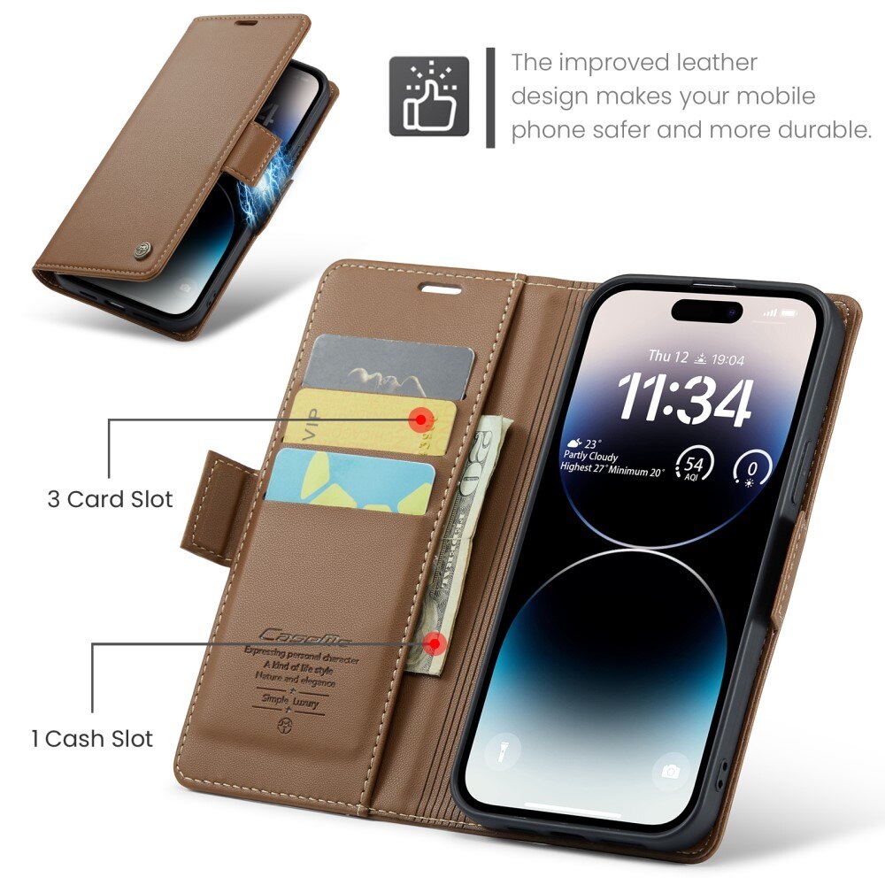 iPhone 15 Pro RFID blocking Slim Wallet Case Brown