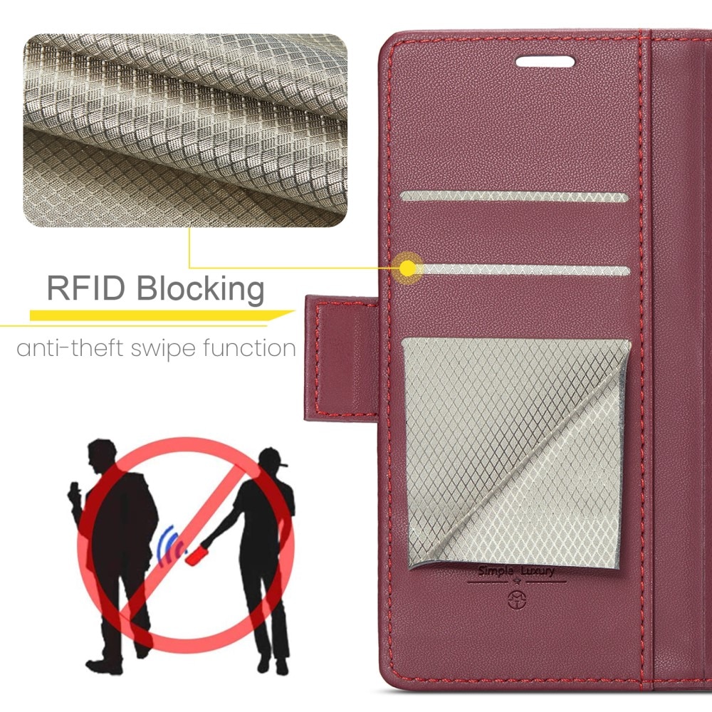 iPhone 15 Pro Max RFID blocking Slim Wallet Case Red
