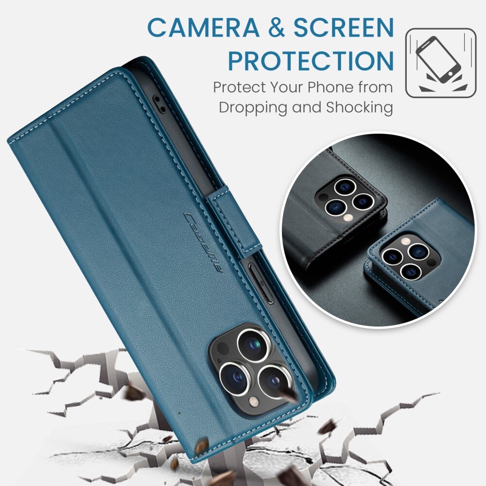 iPhone 15 Pro Max RFID blocking Slim Wallet Case Blue