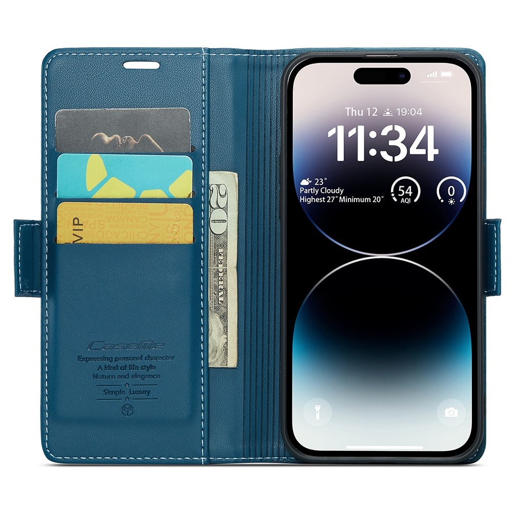 iPhone 15 Pro Max RFID blocking Slim Wallet Case Blue