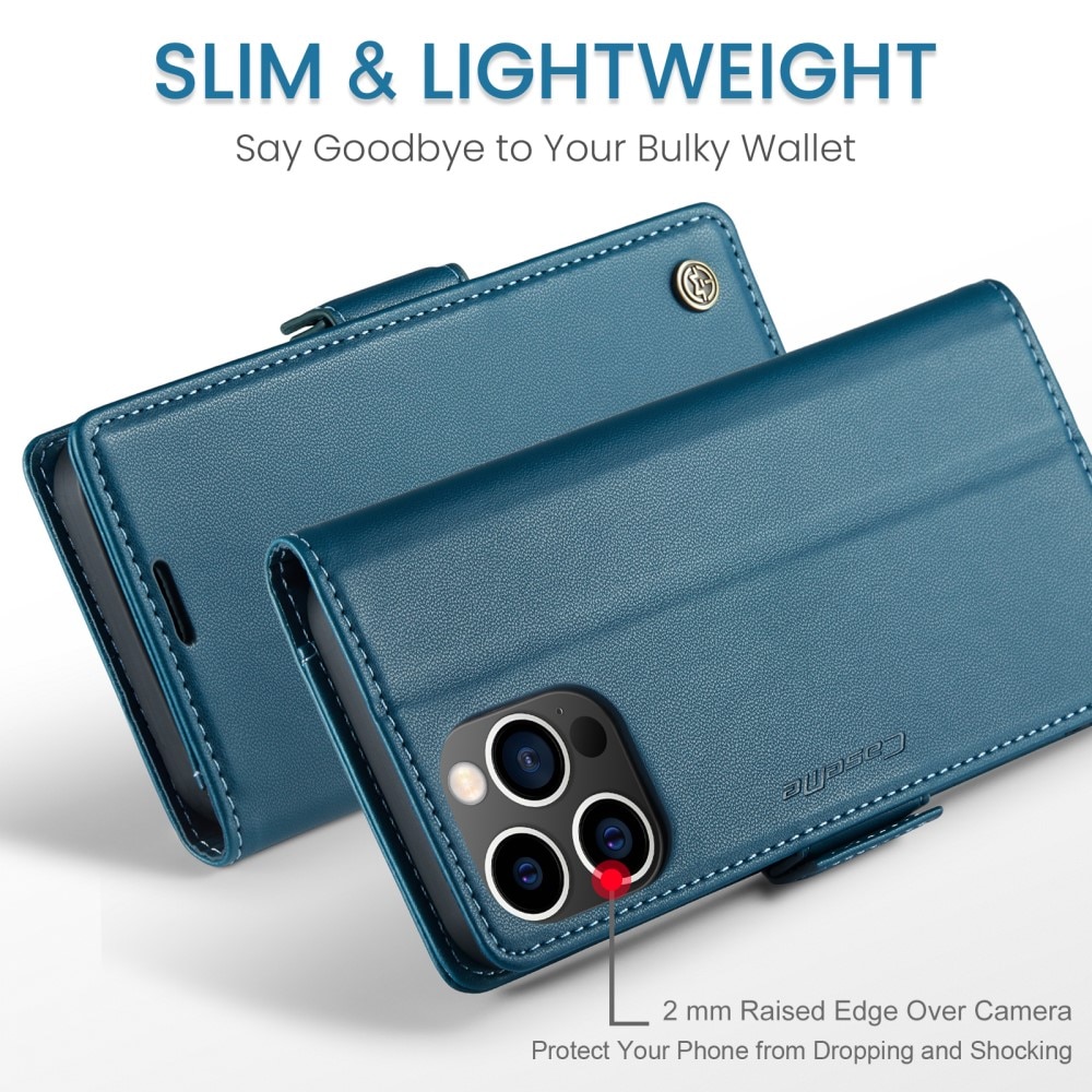 iPhone 15 Pro Max RFID blocking Slim Wallet Case Blue