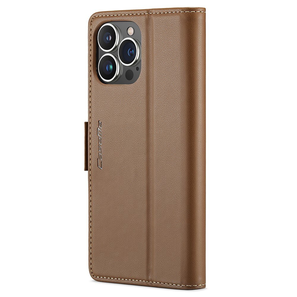 iPhone 15 Pro Max RFID blocking Slim Wallet Case Brown