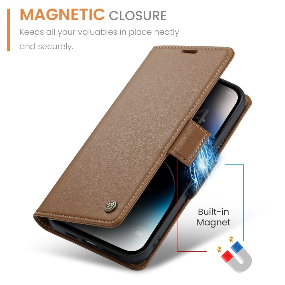 iPhone 15 Pro Max RFID blocking Slim Wallet Case Brown