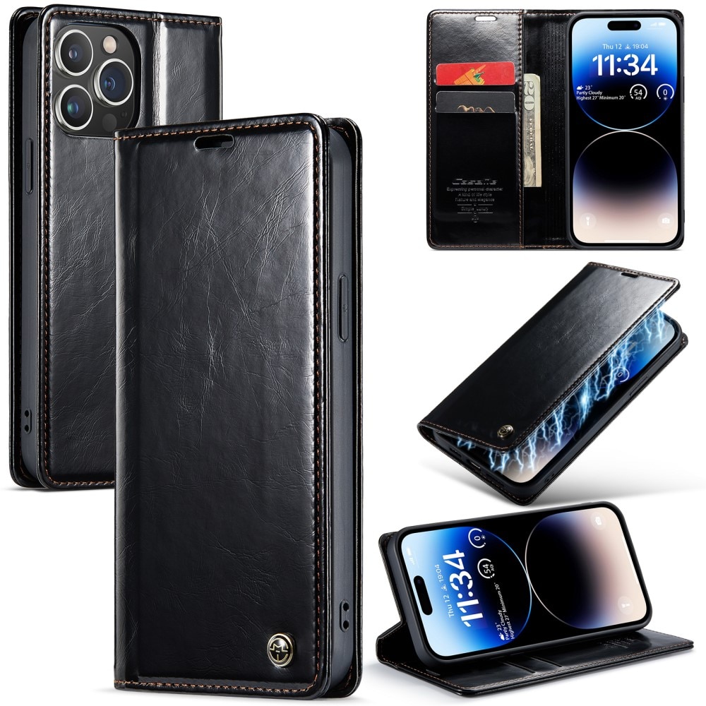 iPhone 15 Pro Max Leather Cover Black